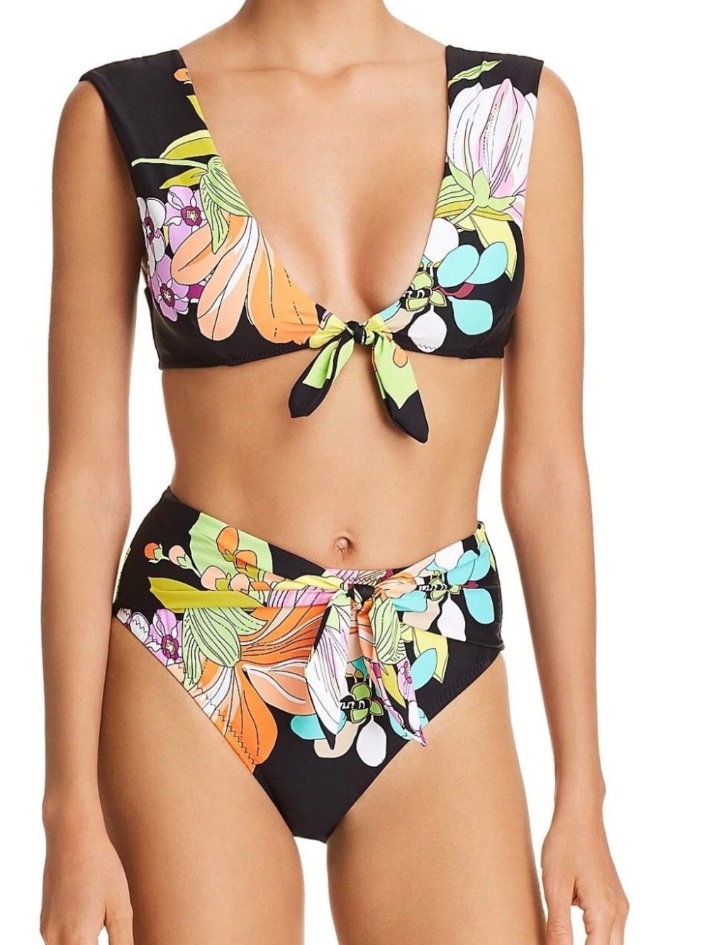 Trina Turk Floral Bouquet Cap Sleeved Top & High Waisted Bottom bikini set